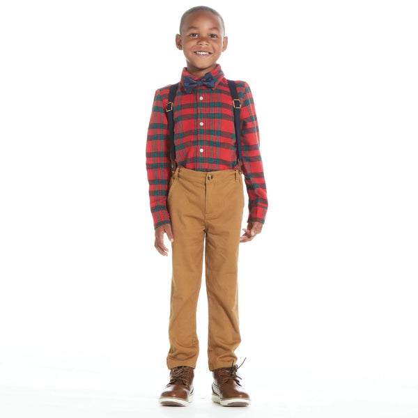 Navy Suspenders and Khaki pants set