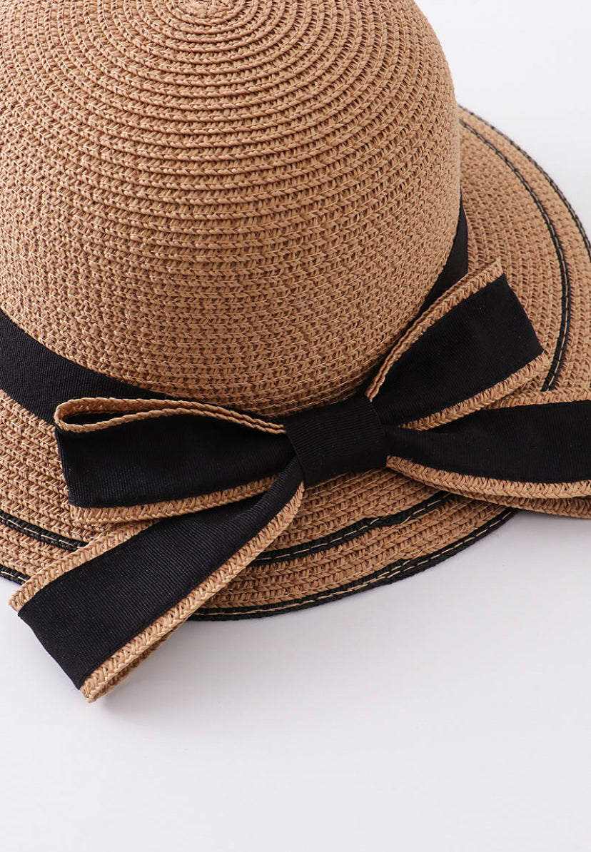 Straw Hat with Navy & White Interchangeable Bow or Pink Bow – emilyOandbows