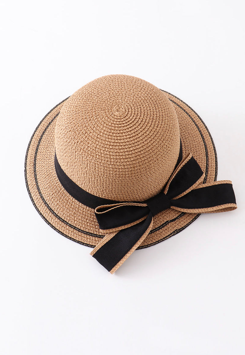 Straw Hat with Navy & White Interchangeable Bow or Pink Bow – emilyOandbows