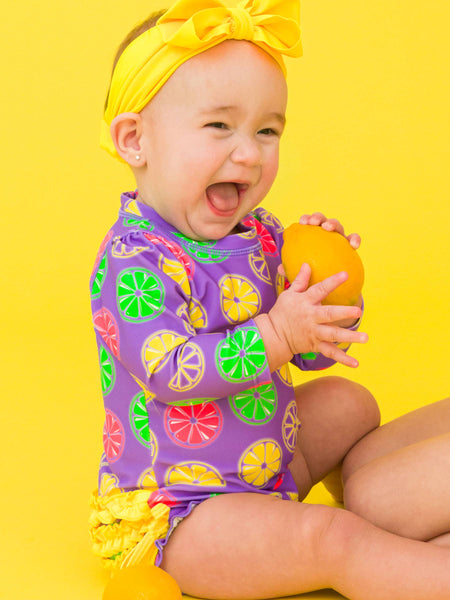 Baby Girls Neon Purple Citrus Long Sleeve One Piece