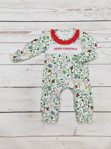 Baby Girl Merry Christmas  Appliqué Romper