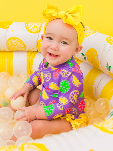 Baby Girls Neon Purple Citrus Long Sleeve One Piece