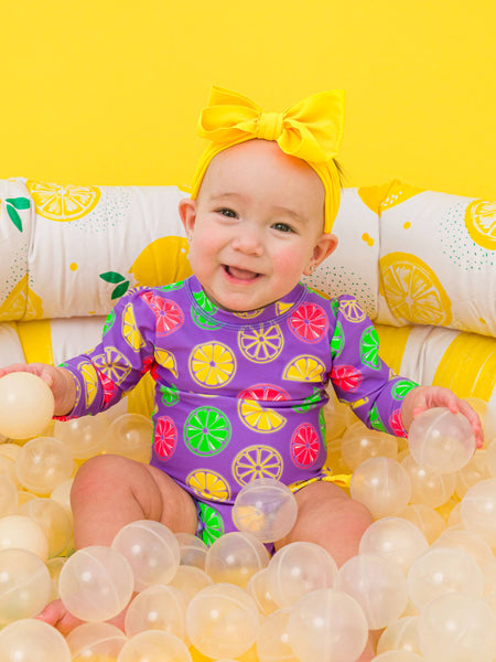 Baby Girls Neon Purple Citrus Long Sleeve One Piece