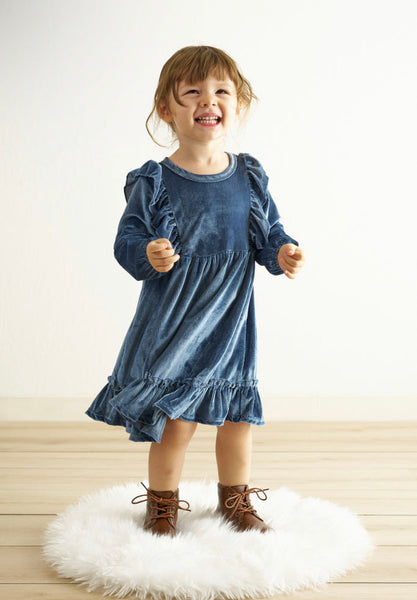 Blue Ruffle Velvet Dress 2T