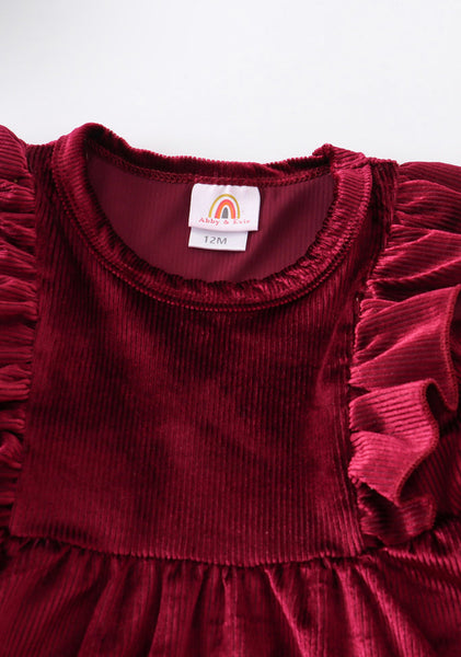 Maroon Ruffle Velvet Dress 2T