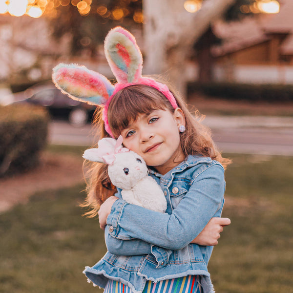 Fuzzy Rainbow Tie Dye Glitter Bunny Ears Easter Headband