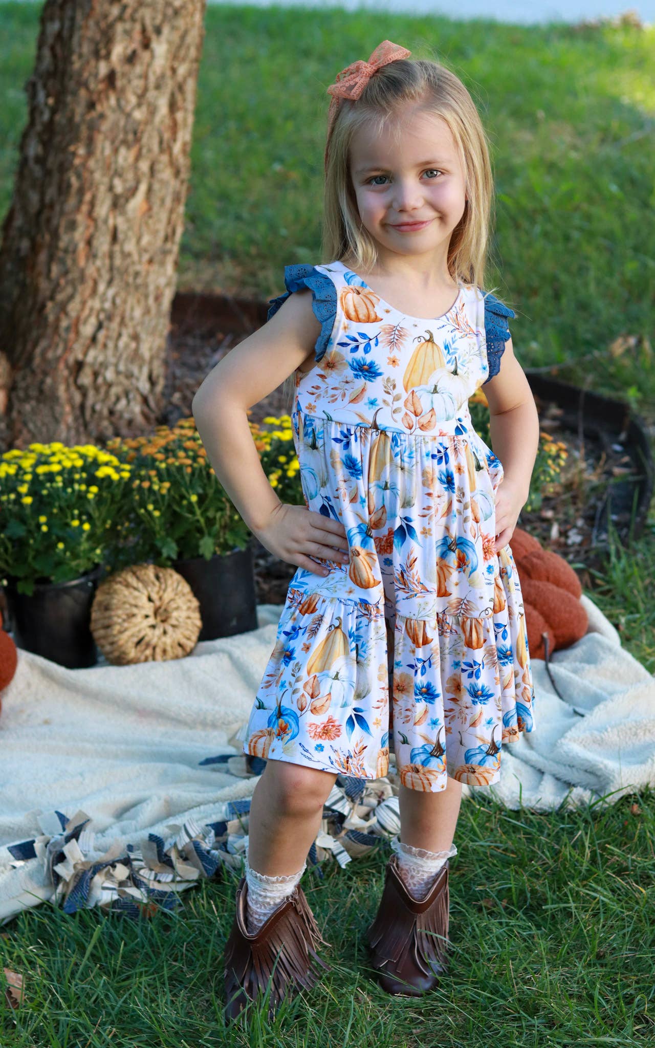 Harvest Pumpkin Ruffle Lace Sleeve Tiered Twirl