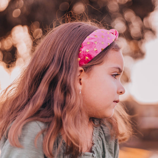 Gold Heart Studded Velvet Knot Headband