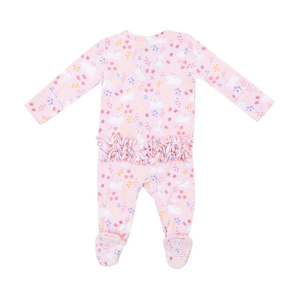 Bunny Meadow 2 Way Zipper Ruffle Back Footie