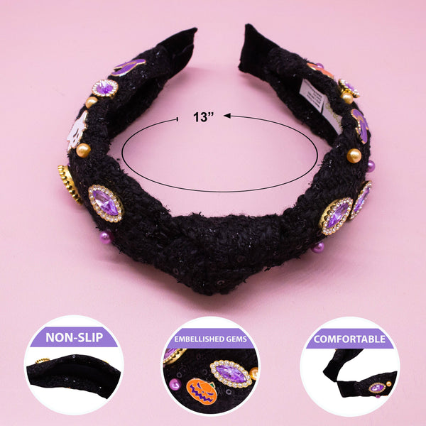 Halloween Knotted Headband - Tweed Knot Hair Band for Kids Girls