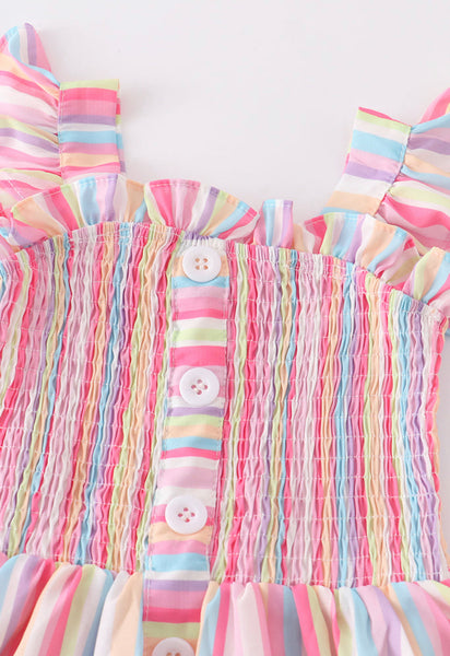 Pink Stripe Smocked Ruffle Dress