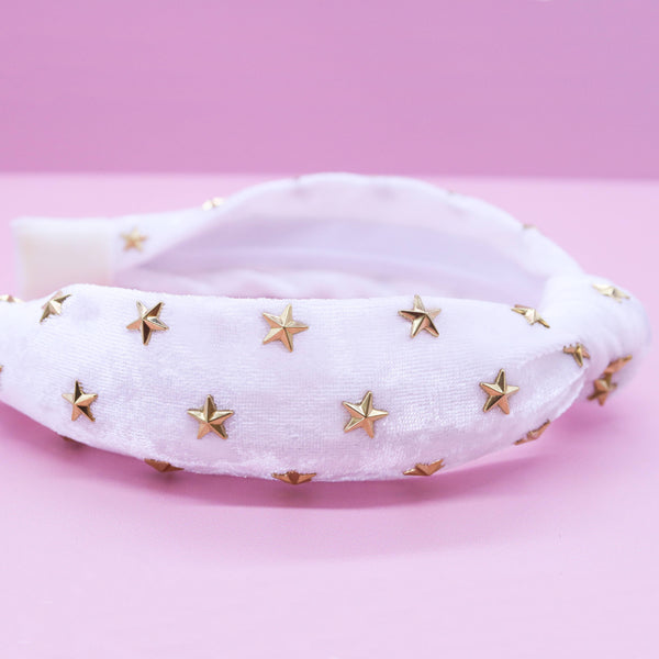 Gold Star Studded Crushed Velvet Knot Headband