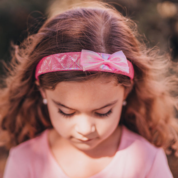 Wide Pink Iridescent Quilted Bow Headband