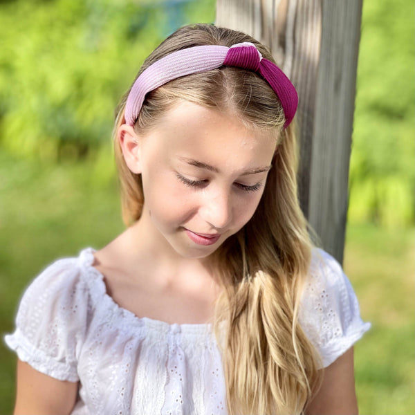 Two-Tone Pleated Knot Headband - Pink