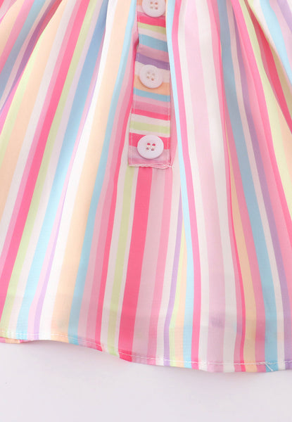 Pink Stripe Smocked Ruffle Dress