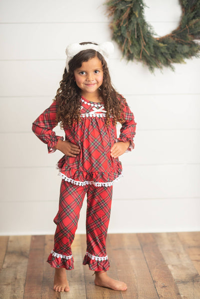 Kids Red Plaid Holiday Christmas Play Lounge Set