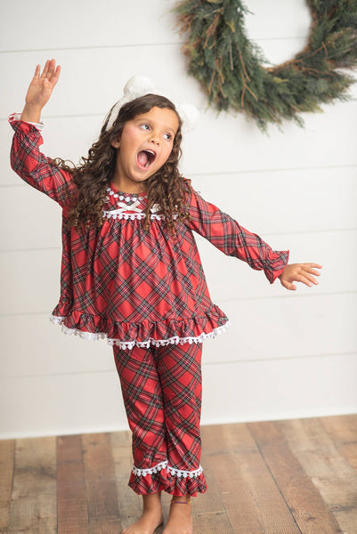 Kids Red Plaid Holiday Christmas Play Lounge Set