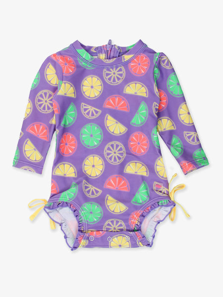 Baby Girls Neon Purple Citrus Long Sleeve One Piece