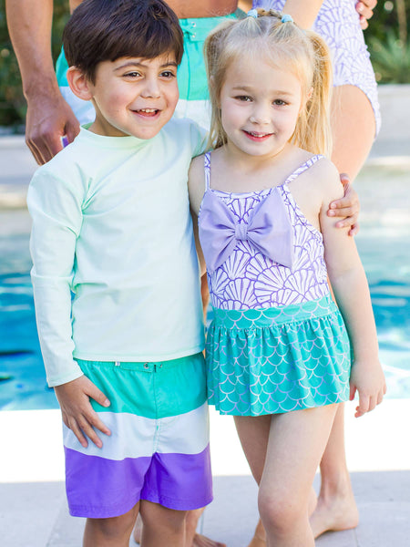 Girls Magical Mermaid Princess Big Bow Skirted One Piece