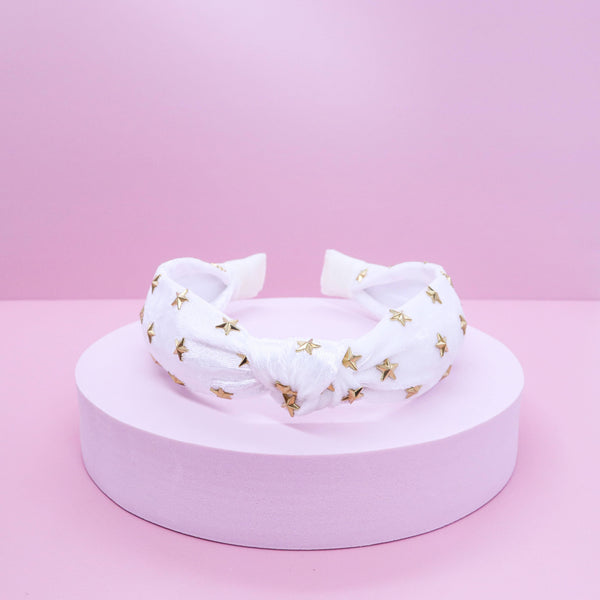 Gold Star Studded Crushed Velvet Knot Headband