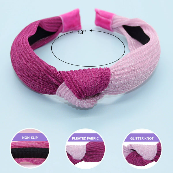 Two-Tone Pleated Knot Headband - Pink