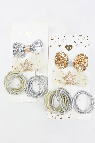 Kids Glitter Star Bow Clip and Ties Set