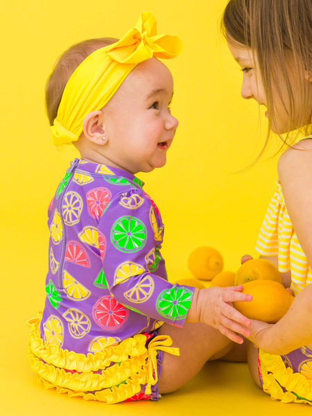 Baby Girls Neon Purple Citrus Long Sleeve One Piece