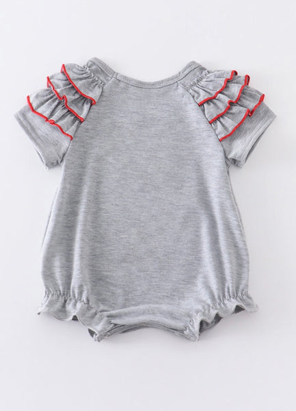 Girls Grey Ruffle Baseball Romper