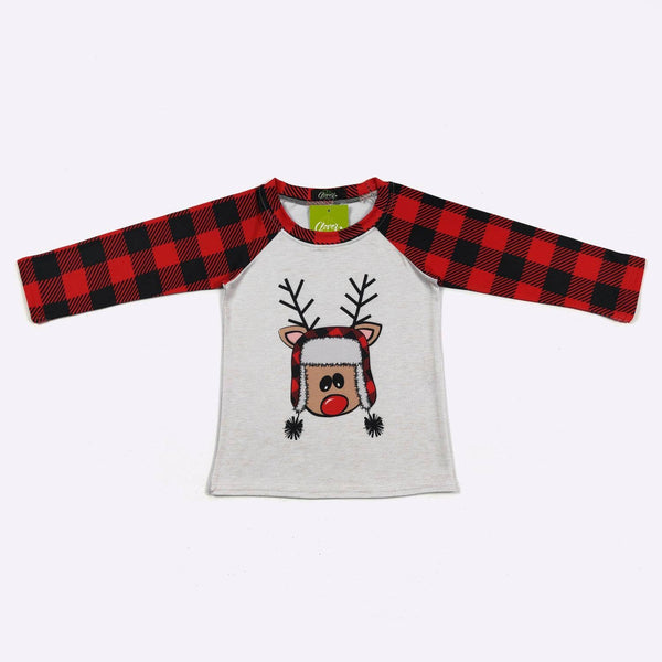 Plaid Reindeer Boy Raglan