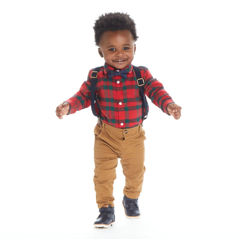 Infant Navy Suspenders and Khaki pants set