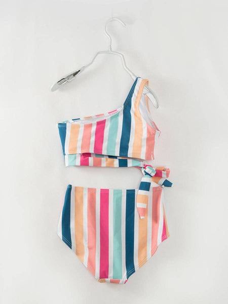 Mommy & Me Multicolor Stripe Girl Swimsuit