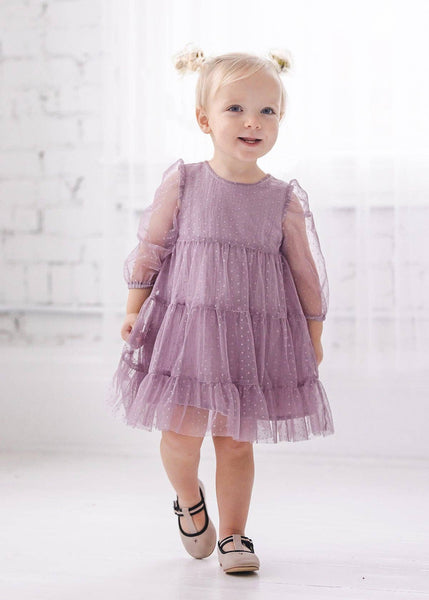 Sweetest Fairy Long Sleeve Swiss Dot Tulle Dress