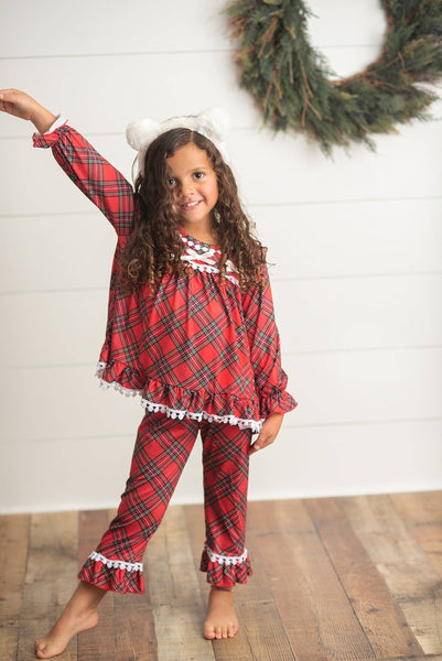 Kids Red Plaid Holiday Christmas Play Lounge Set