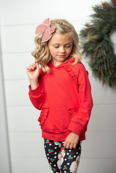 Kids Santa Pocket Ruffle Hoodie Shirt & Leggings Winter Set