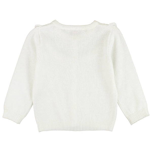 Off-White Sweater Knit Ruffle Trim Cardigan