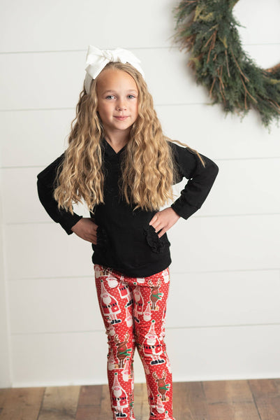 Kids Santa Reindeer Black Hoodie Christmas Holiday Set