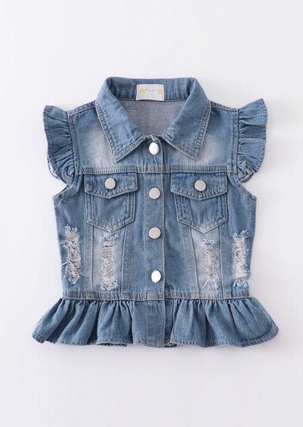 Blue Denim Ruffle Vest