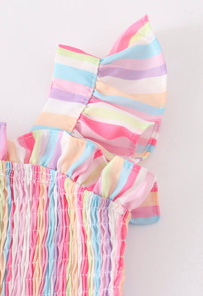 Pink Stripe Smocked Ruffle Dress