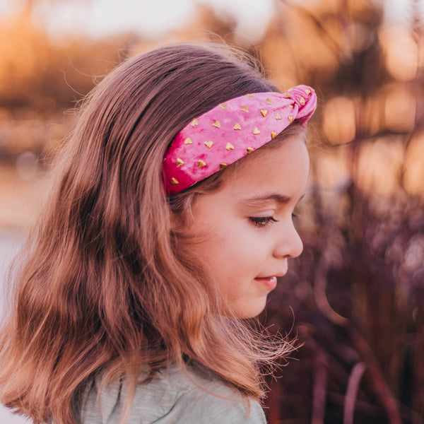 Gold Heart Studded Velvet Knot Headband