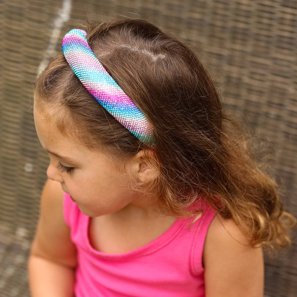 Rhinestone Headband - Padded Rainbow Hair Band