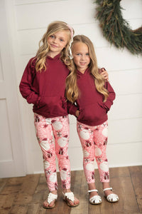 Kids Pink Santa Pocket Ruffle Hoodie Shirt and Leggings Set