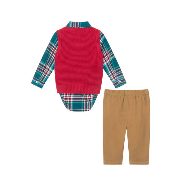 Infant 4-Piece Buttondown & Sweater Vest Set | Checkered Maroon