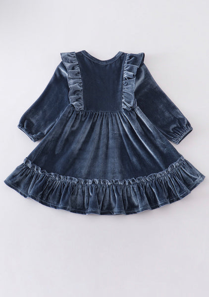 Blue Ruffle Velvet Dress 2T