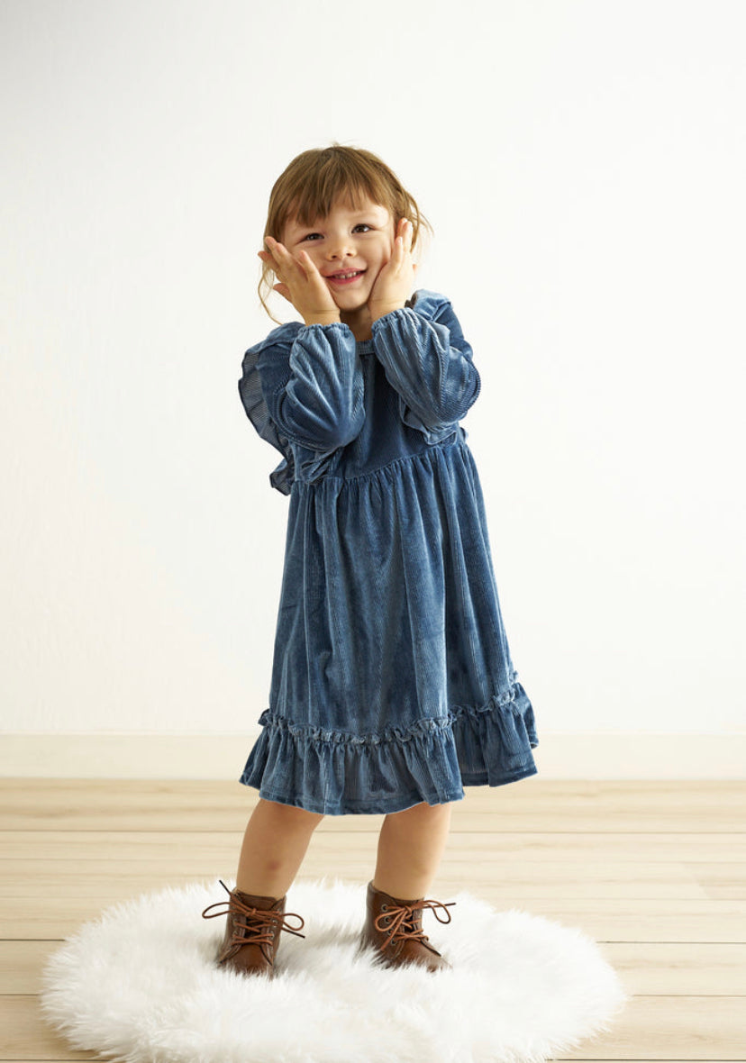 Blue Ruffle Velvet Dress 2T