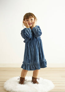 Blue Ruffle Velvet Dress 2T