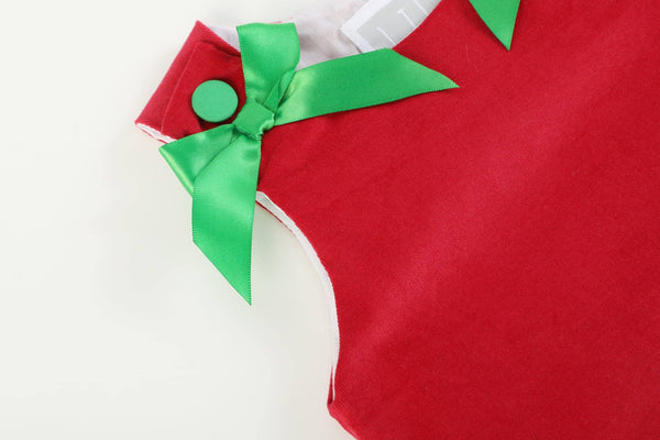 Red Corduroy Christmas Applique Bow Dress