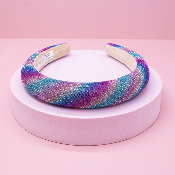 Rhinestone Headband - Padded Rainbow Hair Band