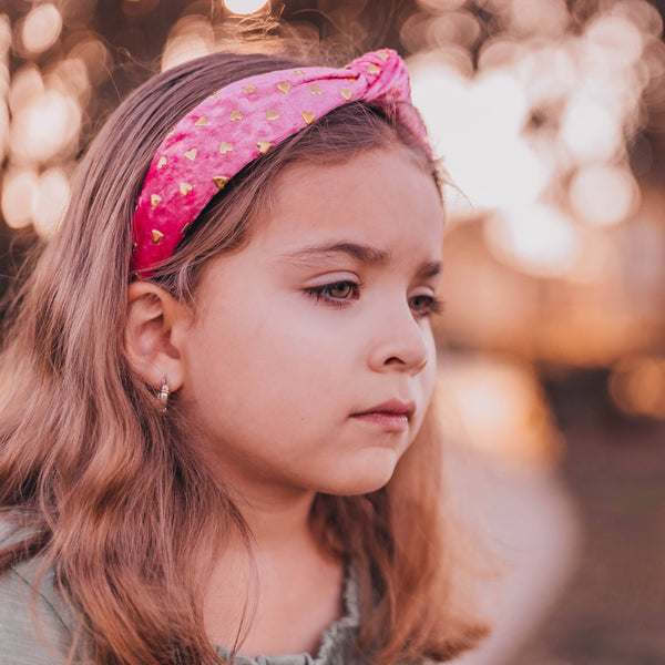 Gold Heart Studded Velvet Knot Headband