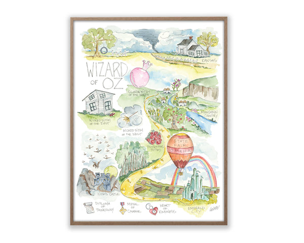 Wizard of Oz Watercolor Story Map Art Print