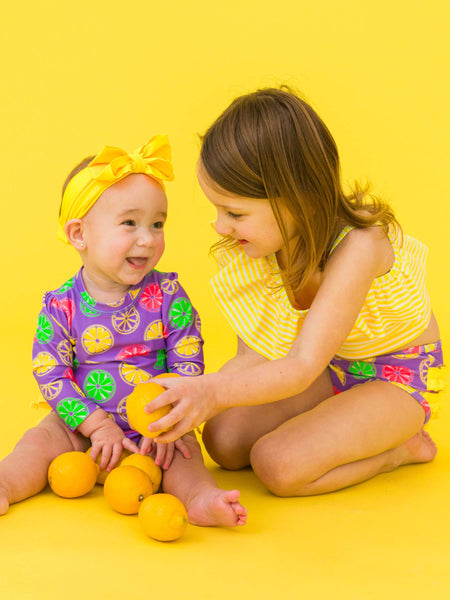 Baby Girls Neon Purple Citrus Long Sleeve One Piece